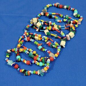Multicolor Beaded Stretch Bracelets Lot Of 7 Boho Hippie Glass Beads Friendship